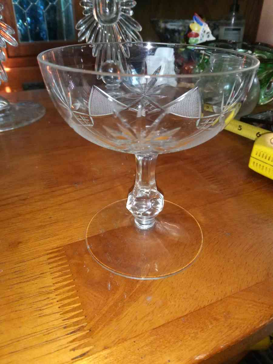 2 Copper wheel cut Champagne Glasses