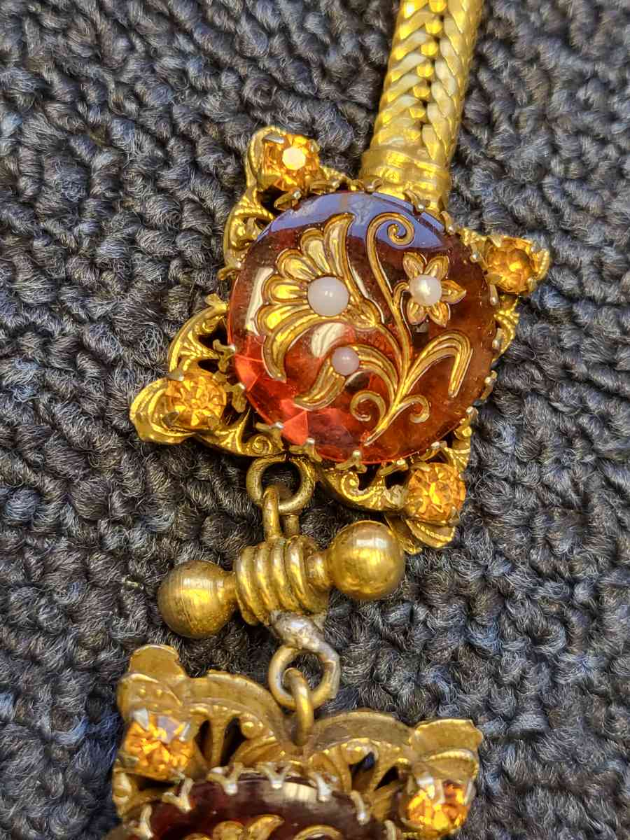 antique Victorian Gold Filled fire oak tassel chain fob