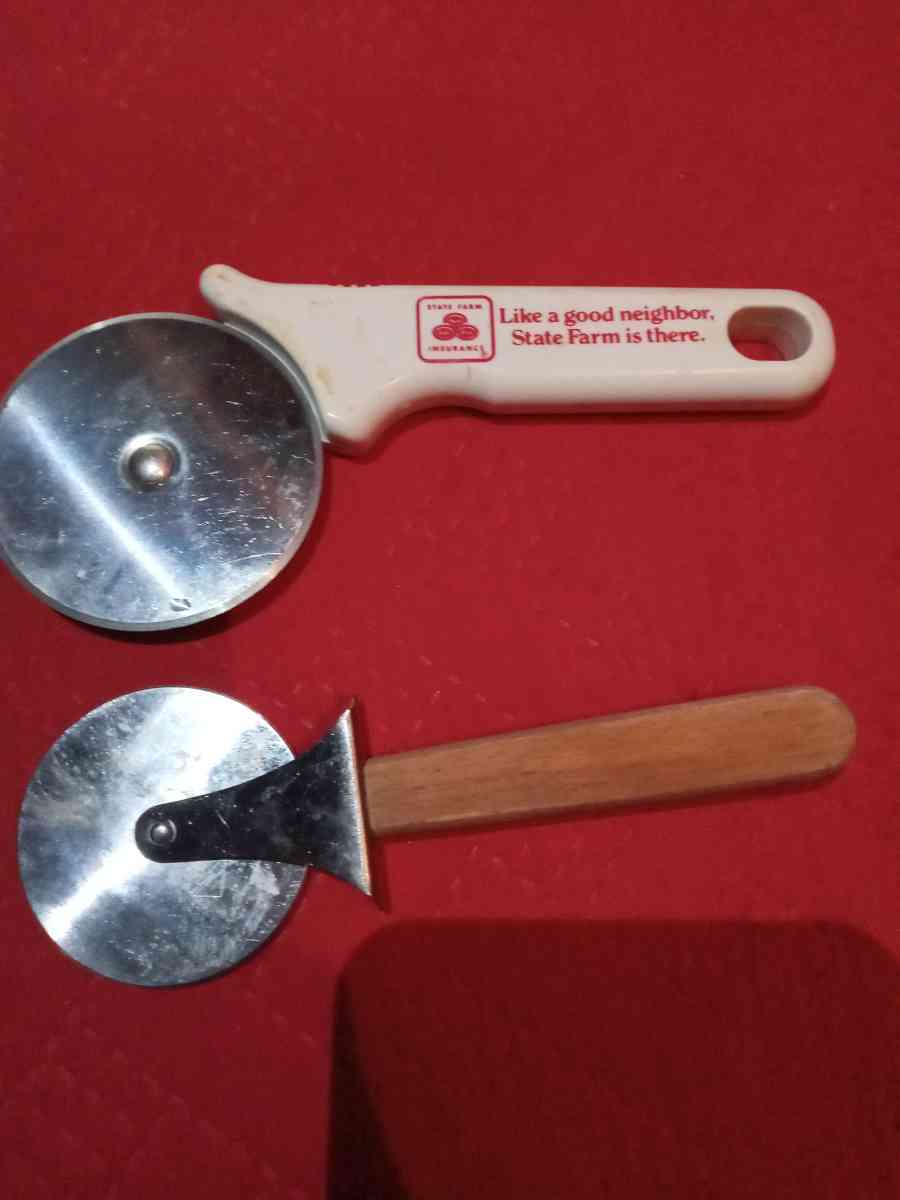 vintage State Farm Pizza  cookie cutter and wooden handle pa