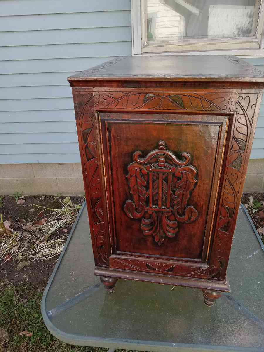 end table with storage ornate detailing