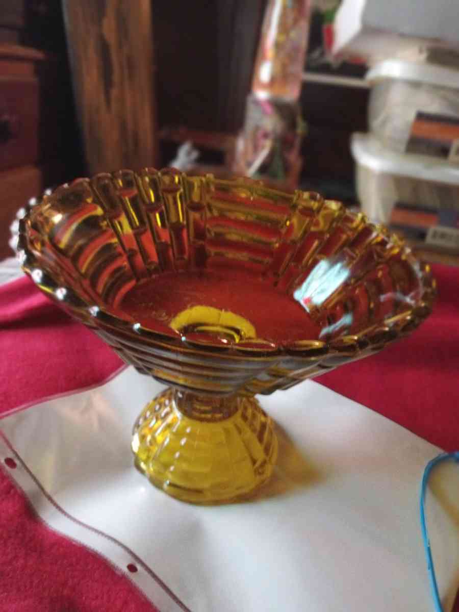 vintage amber pedestal bowl