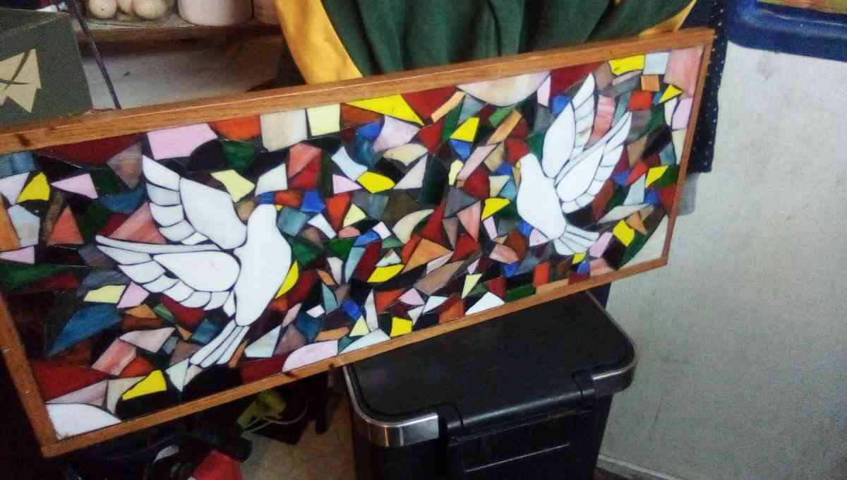 dove stained glass table