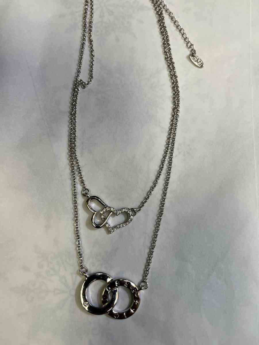 ROXI necklace Sterling Silver Plated Double Heart Two Layers