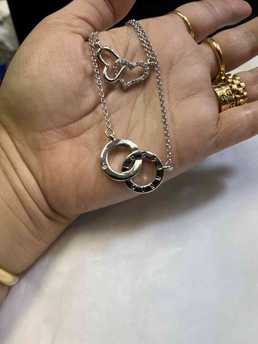 ROXI necklace Sterling Silver Plated Double Heart Two Layers