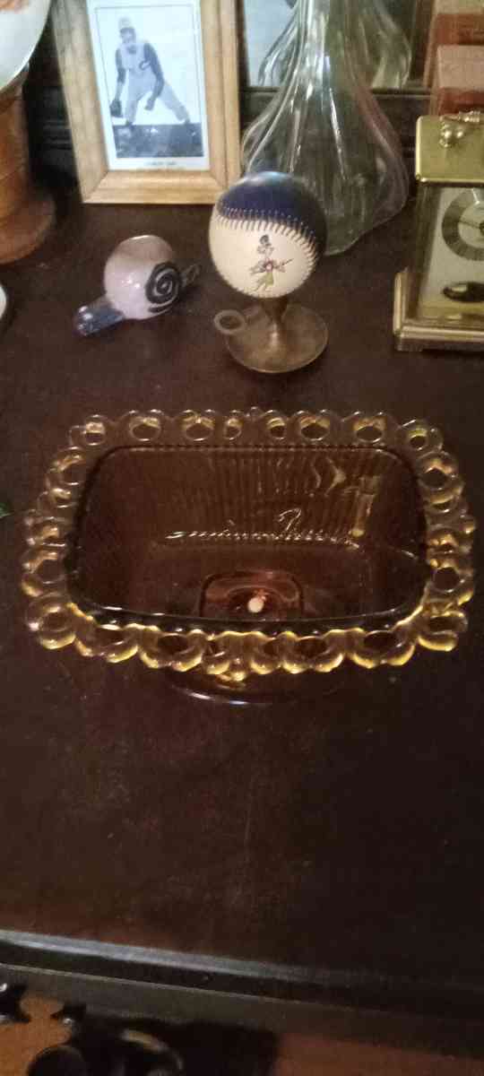 antique amber candy dish