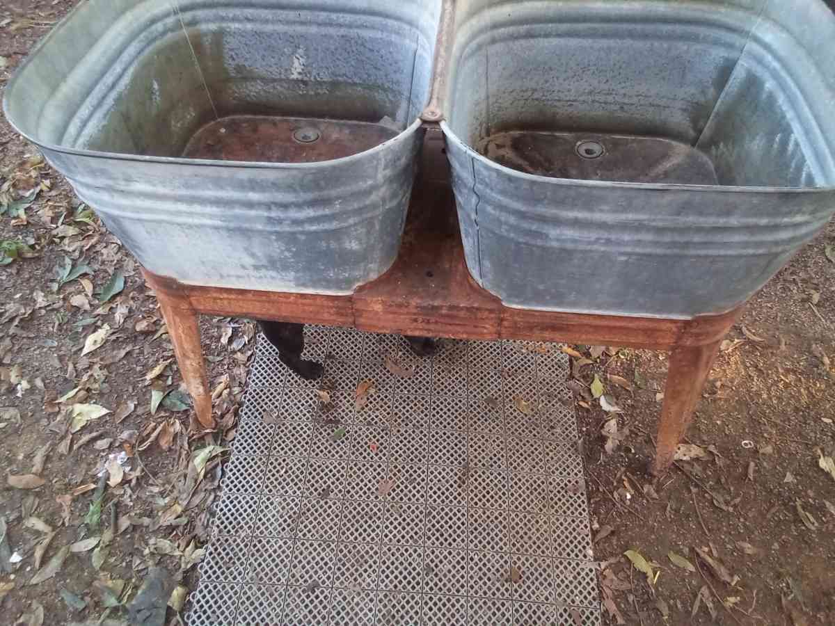 Vintage Wheeling Galvanized Double Wash Tub Stand