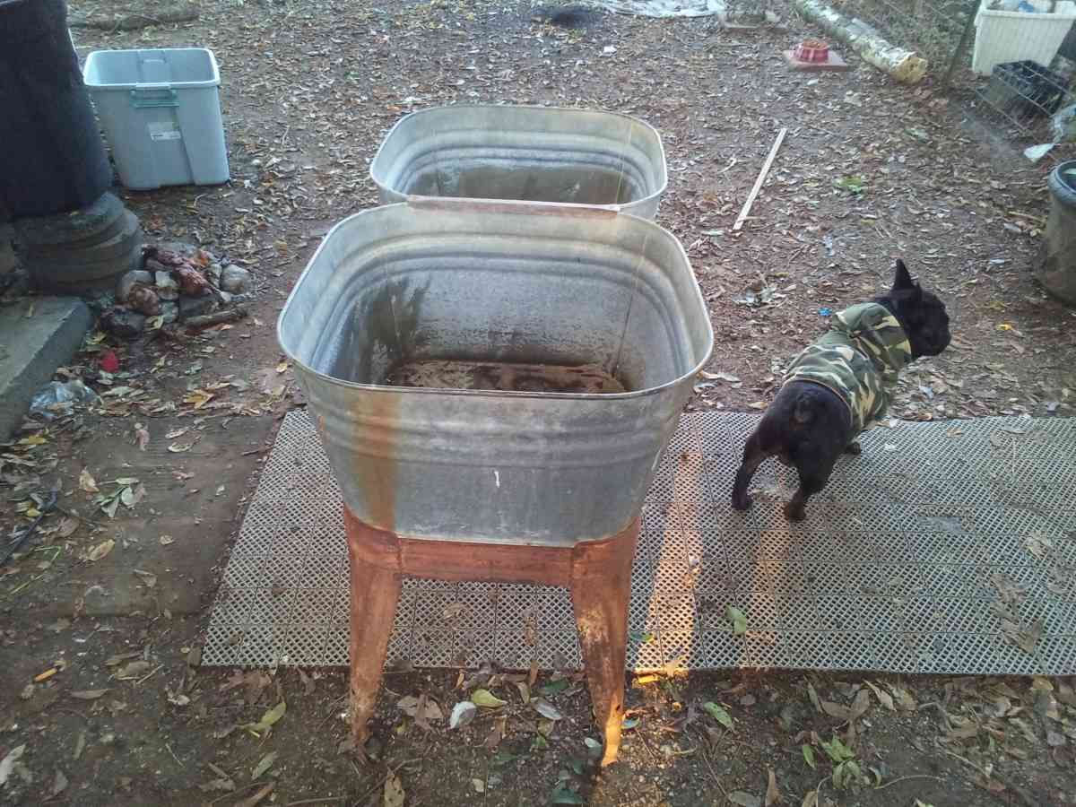 Vintage Wheeling Galvanized Double Wash Tub Stand