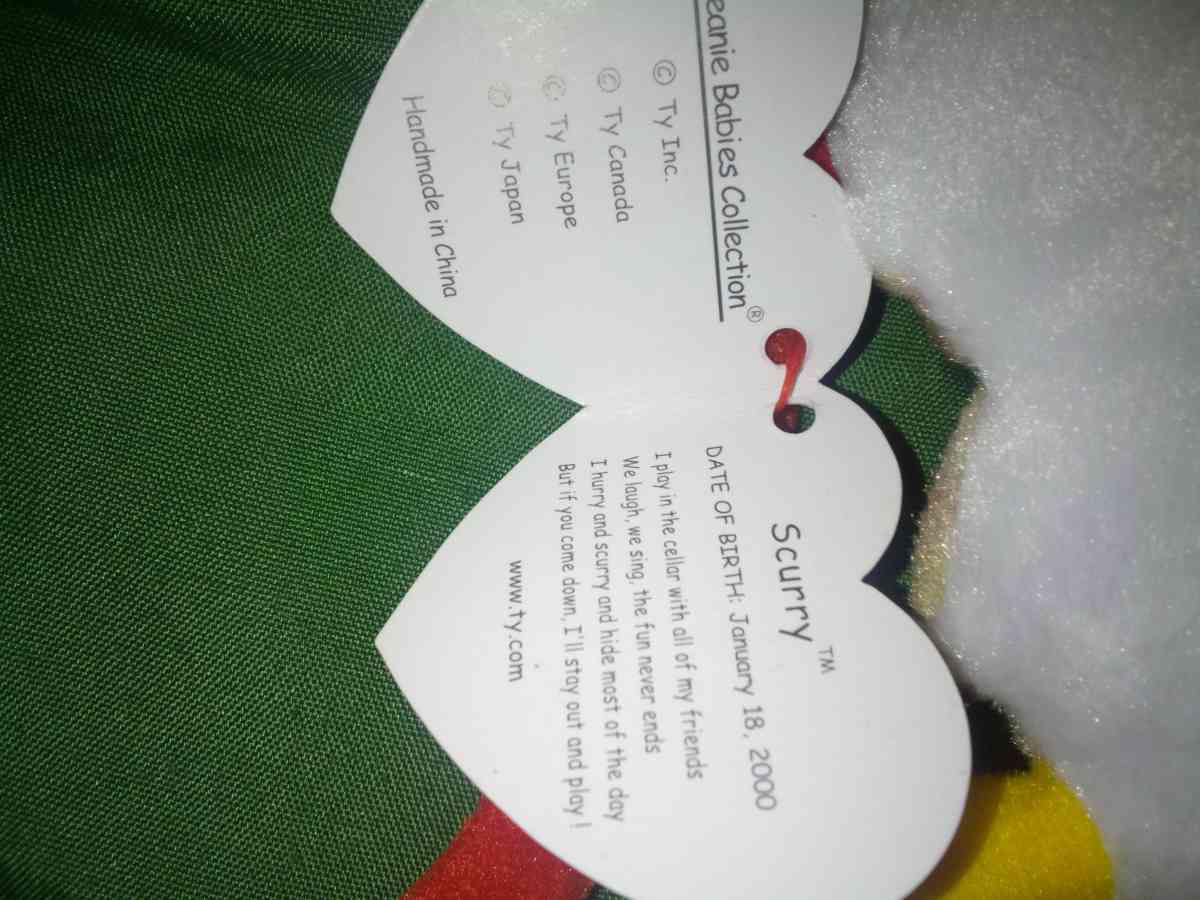 2000 Ty beanie babies scurry mint selling collection