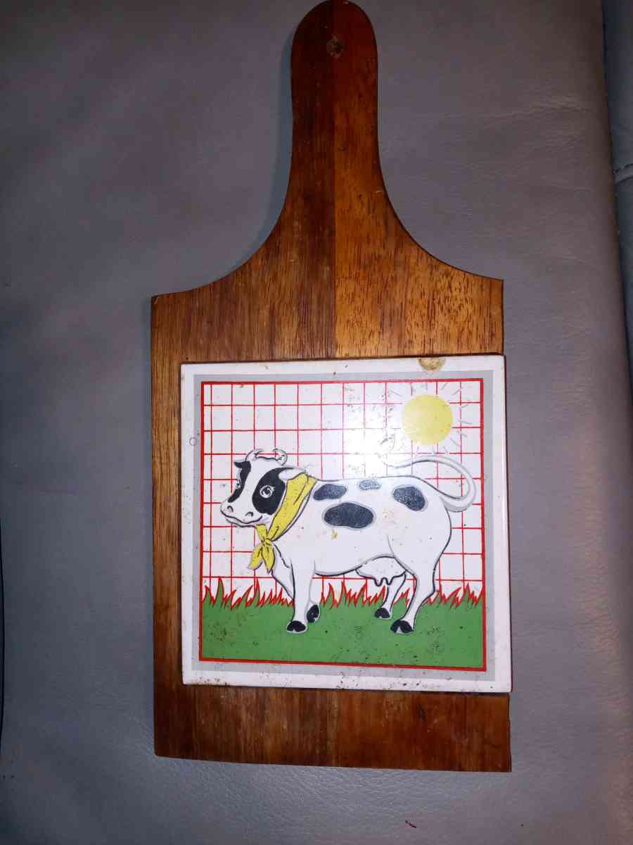 vintage 1984 Holstein cow tile wood wall art