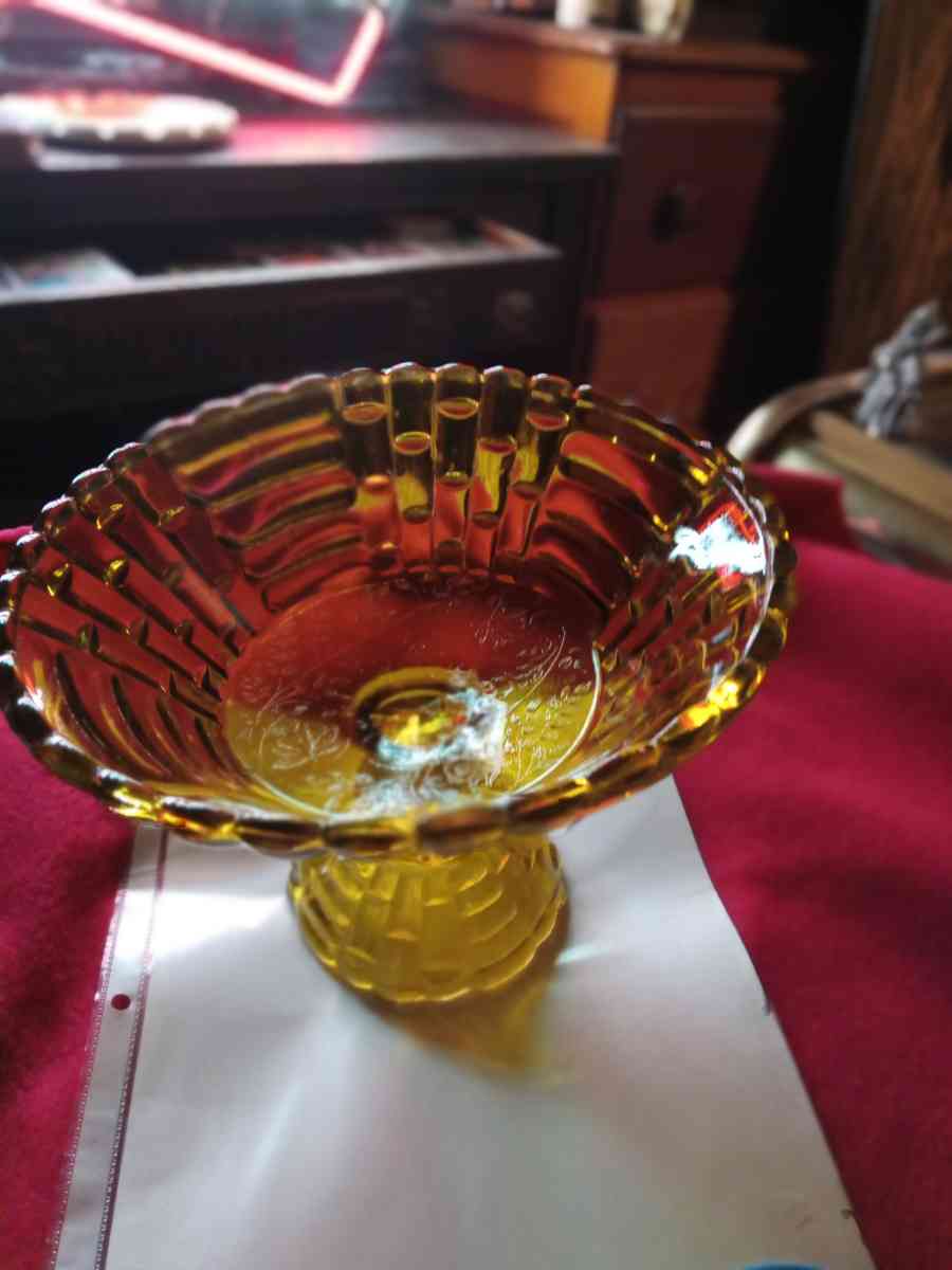vintage amber pedestal bowl