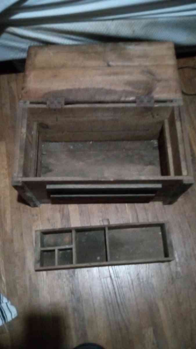 antique hand made wooden tool chest  box