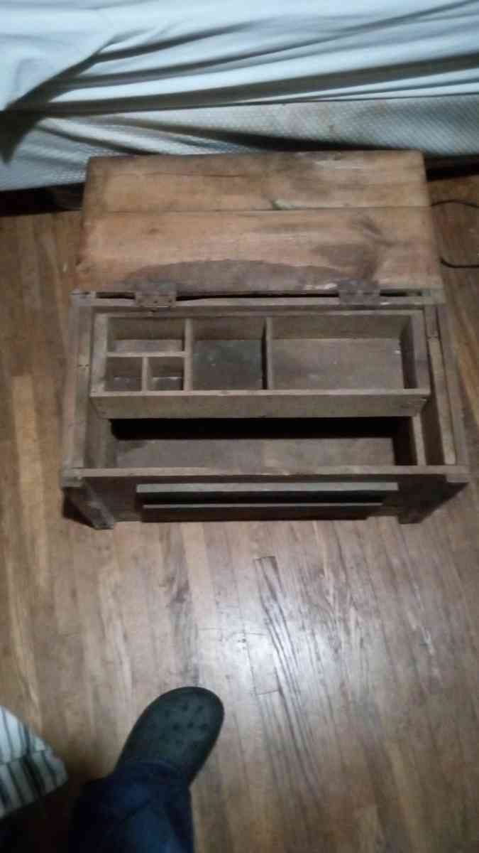 antique hand made wooden tool chest  box