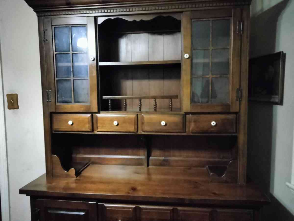 solid wood China cabinet 80 inches high 57 in long 20 in dee