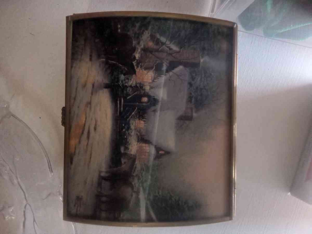 Vintage Enesco 1990s Glass and Brass Christmas Trinket Box