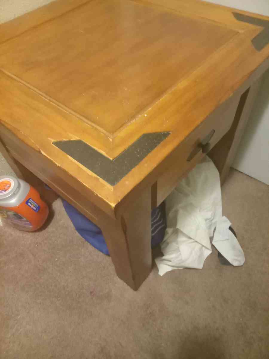 solid wood entertainment center with two end tables