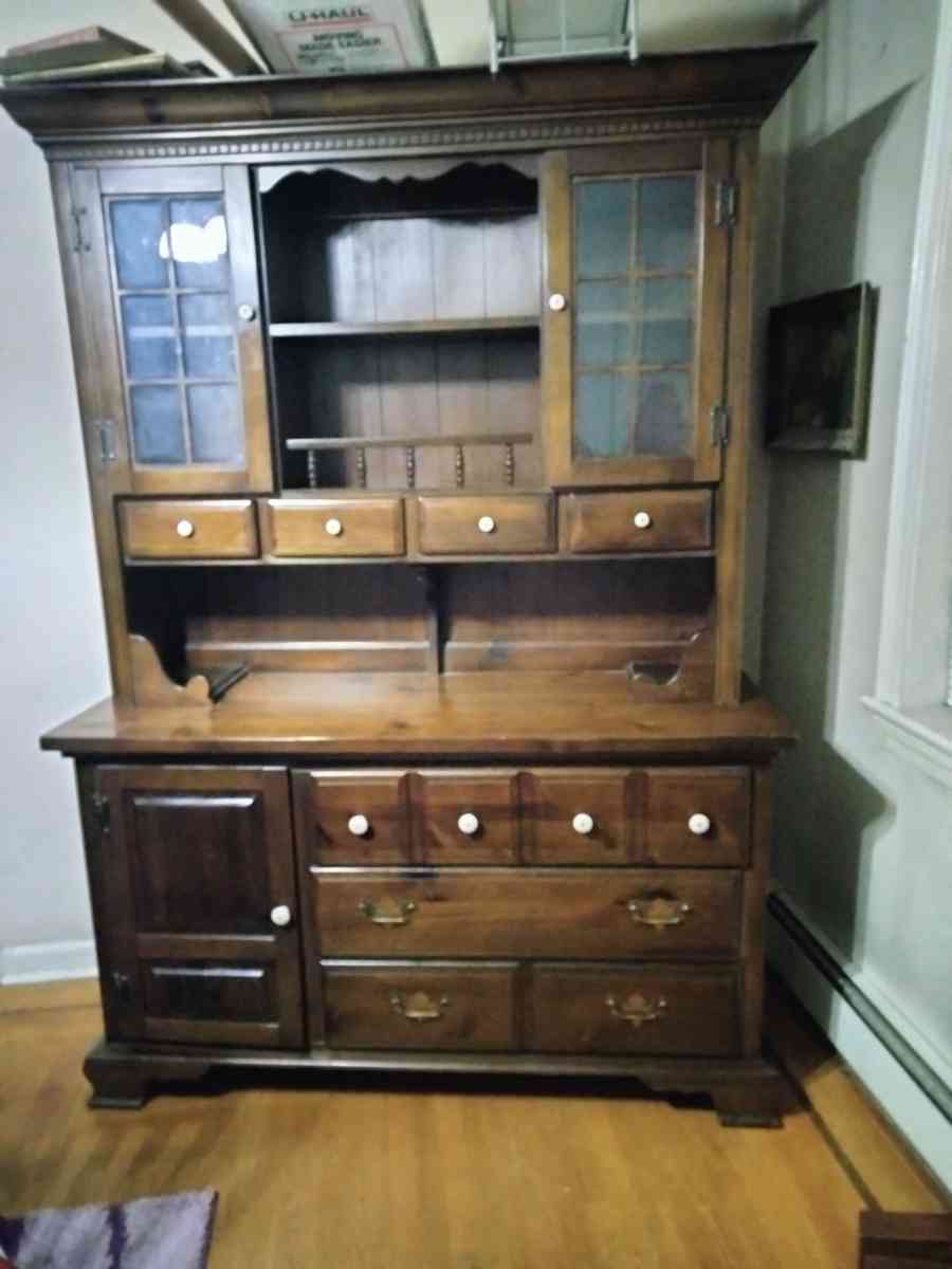 solid wood China cabinet 80 inches high 57 in long 20 in dee