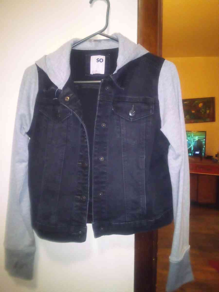 so Brand Denim Stretch Hooded Snap closure jacket