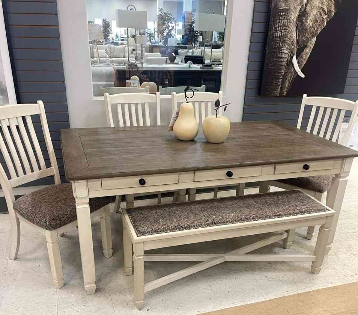 Bolanburg Two tone dining room set table chairs bench