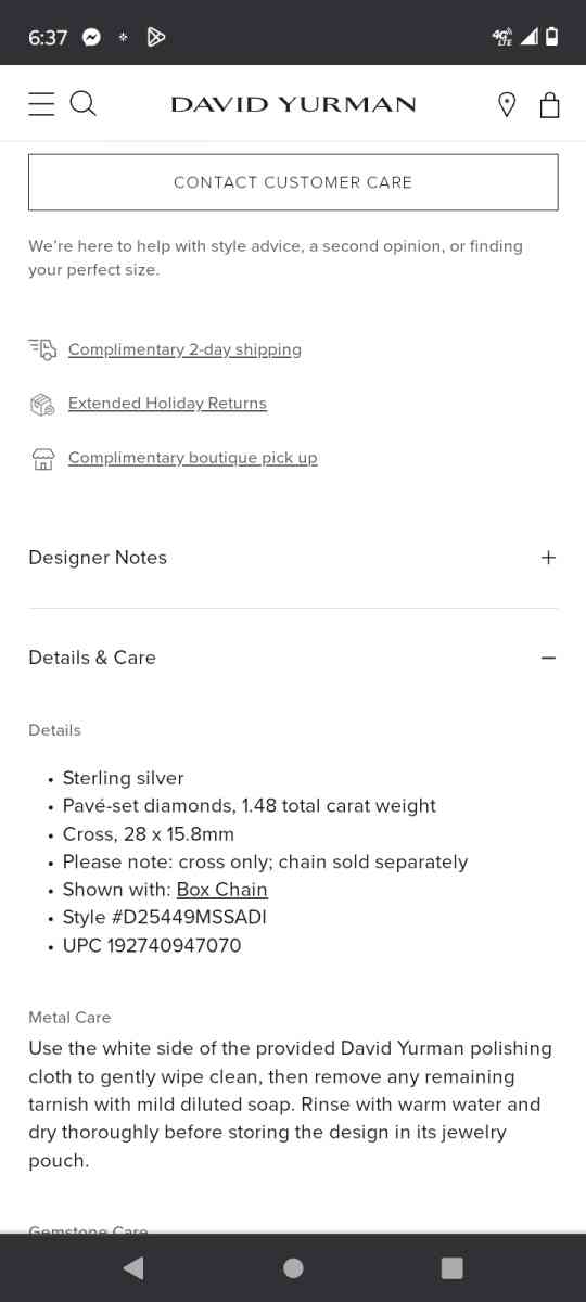 dy sterling silver cross necklace with diamonds