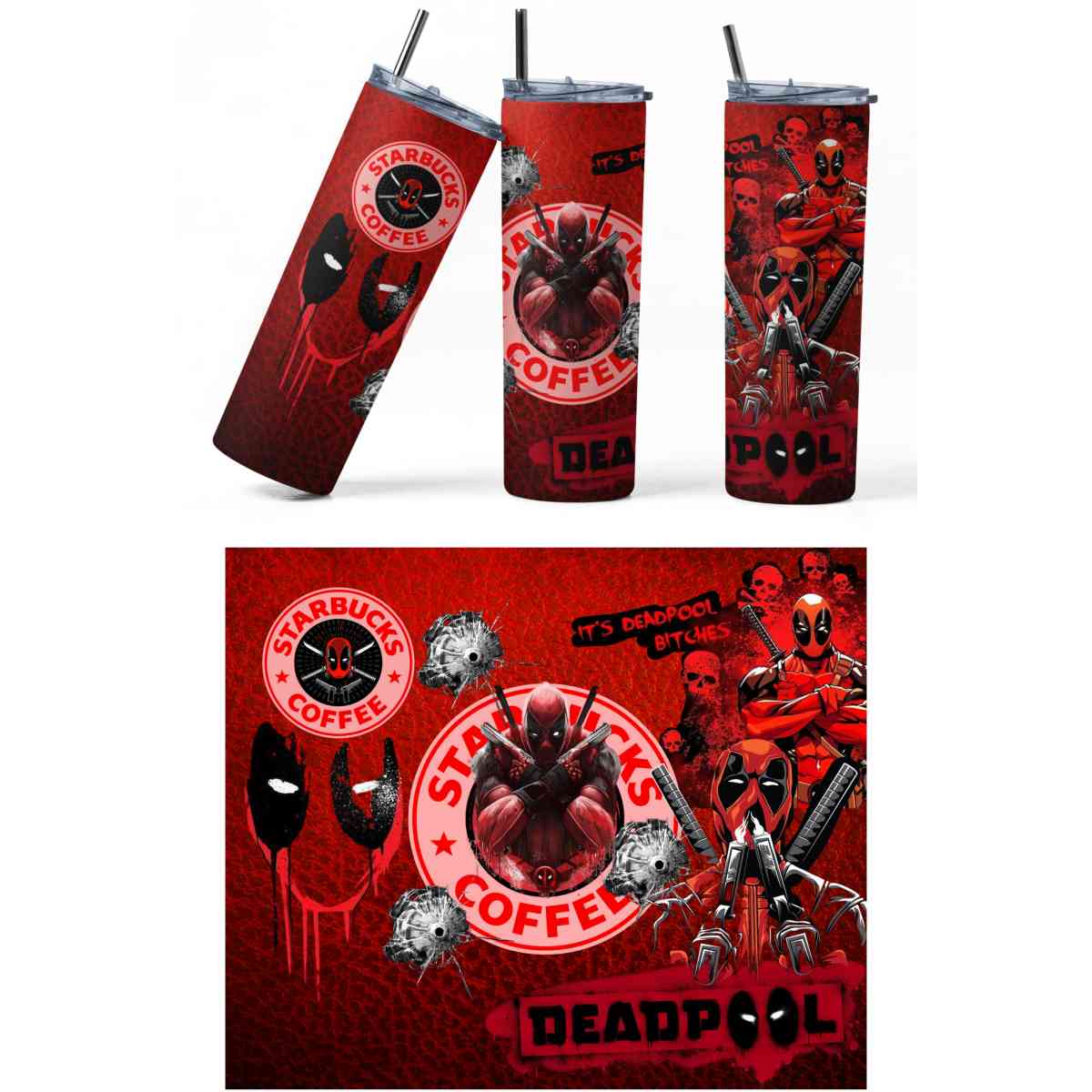 Deadpool Tumbler  20oz Skinny Tumbler  Marvel Sublimation