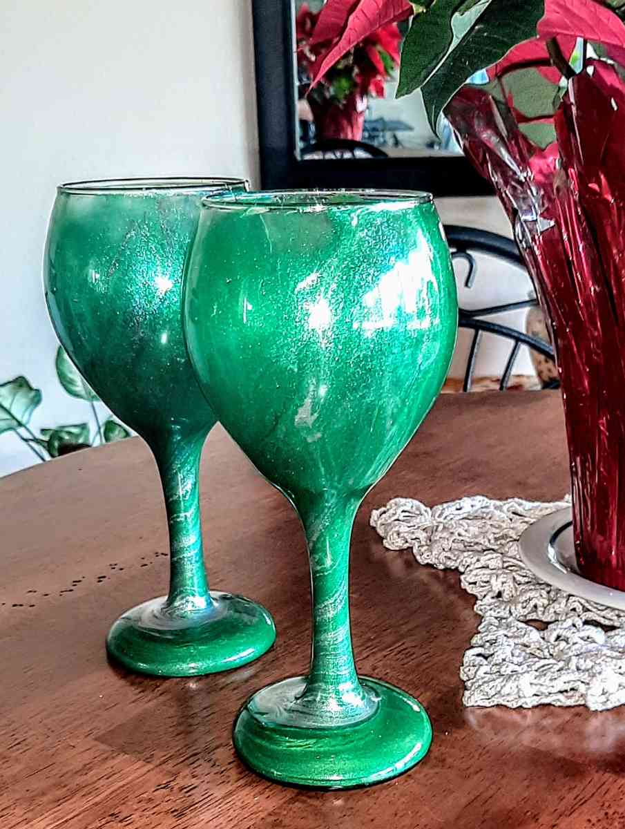 Wine Glasses Artistically Covered in Permanent Resin