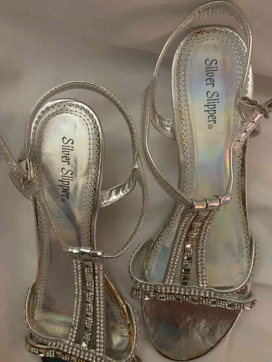 silver slipper heels