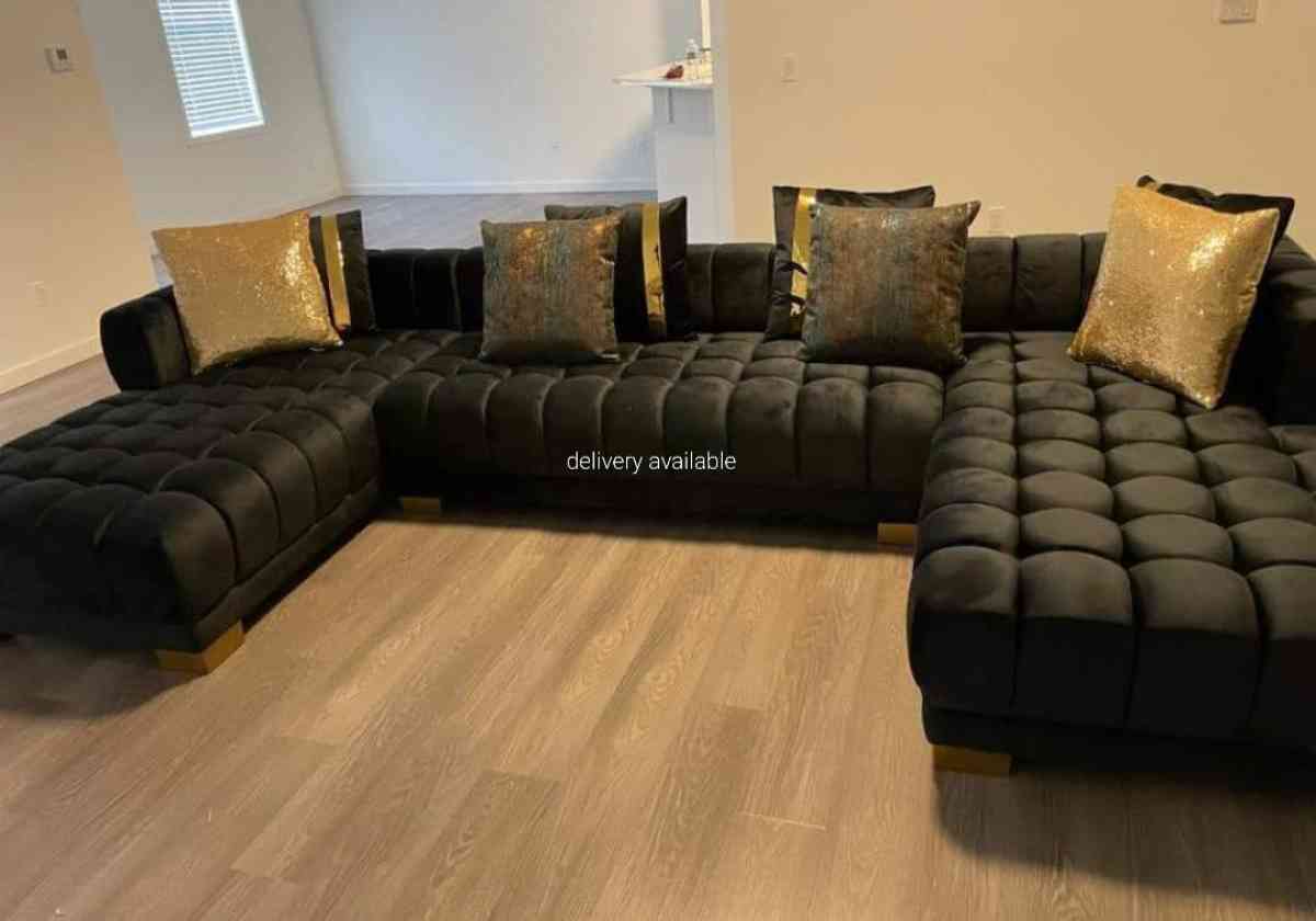 Black Velvet Double Chaise Sectional seccional large couch