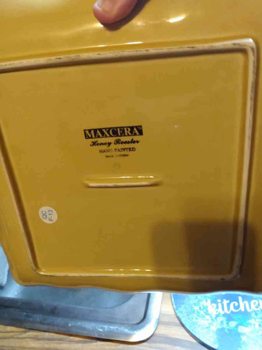 maxcear orange honey rooster hand Painted squares dinner