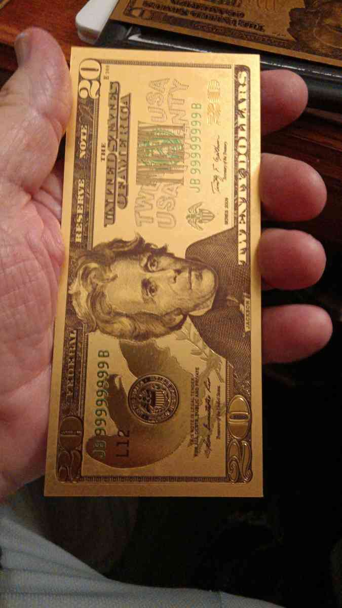 Set of Seven Commemorative Golden Bills covered with gold