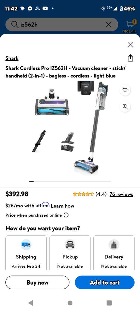 Shark Cordless Pro Vacuum  Model lZ562H