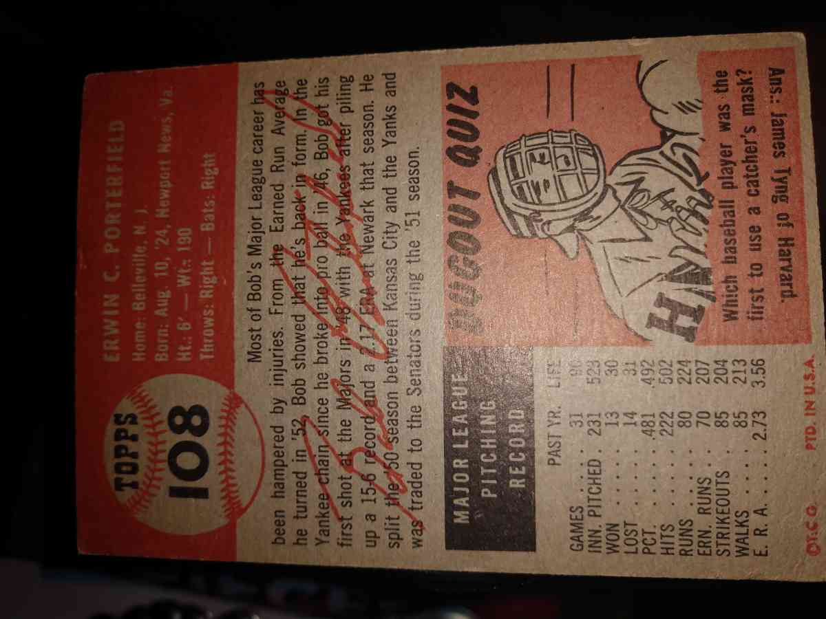 Bob Porterfield Baseball Card