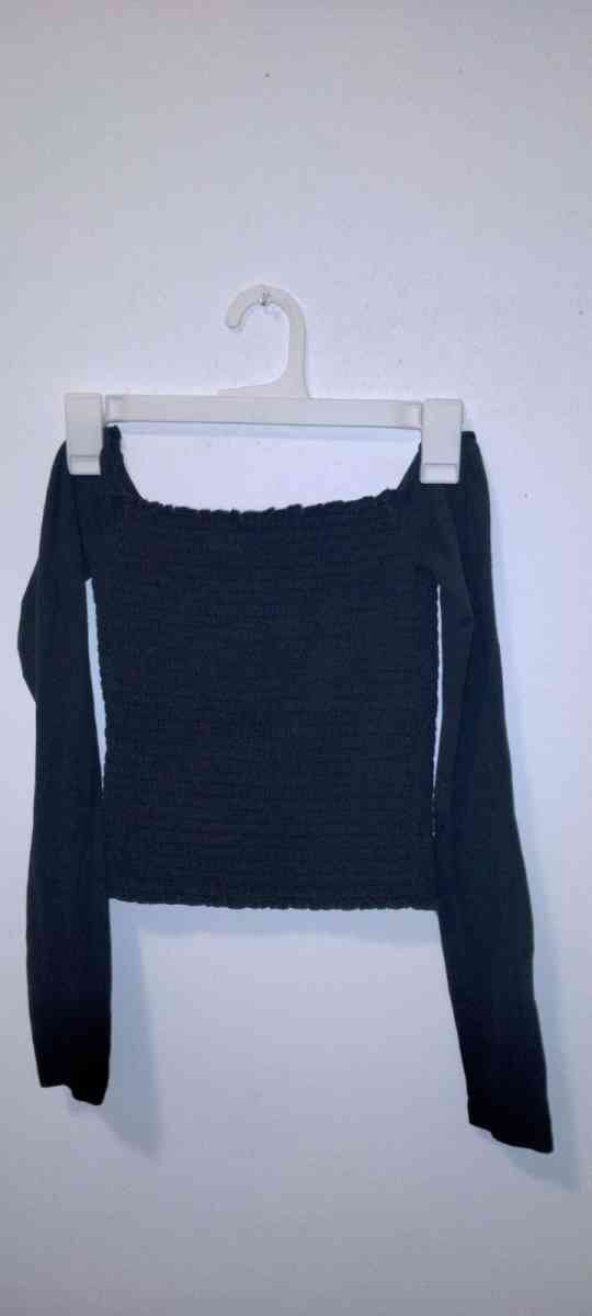 Hollister Cropped BoatNeck Long Sleeve Sweater