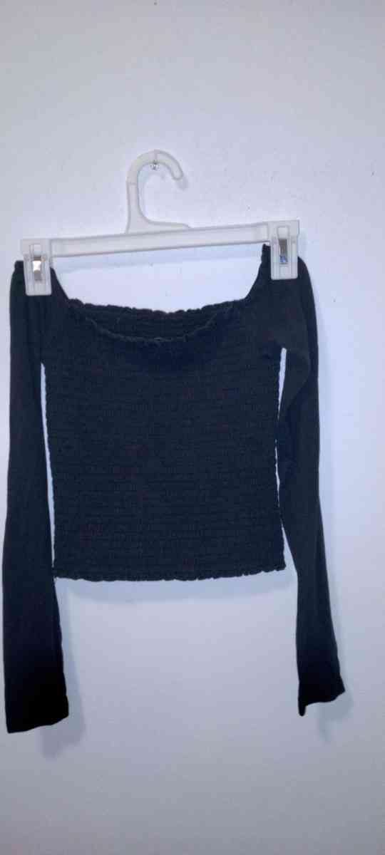 Hollister Cropped BoatNeck Long Sleeve Sweater