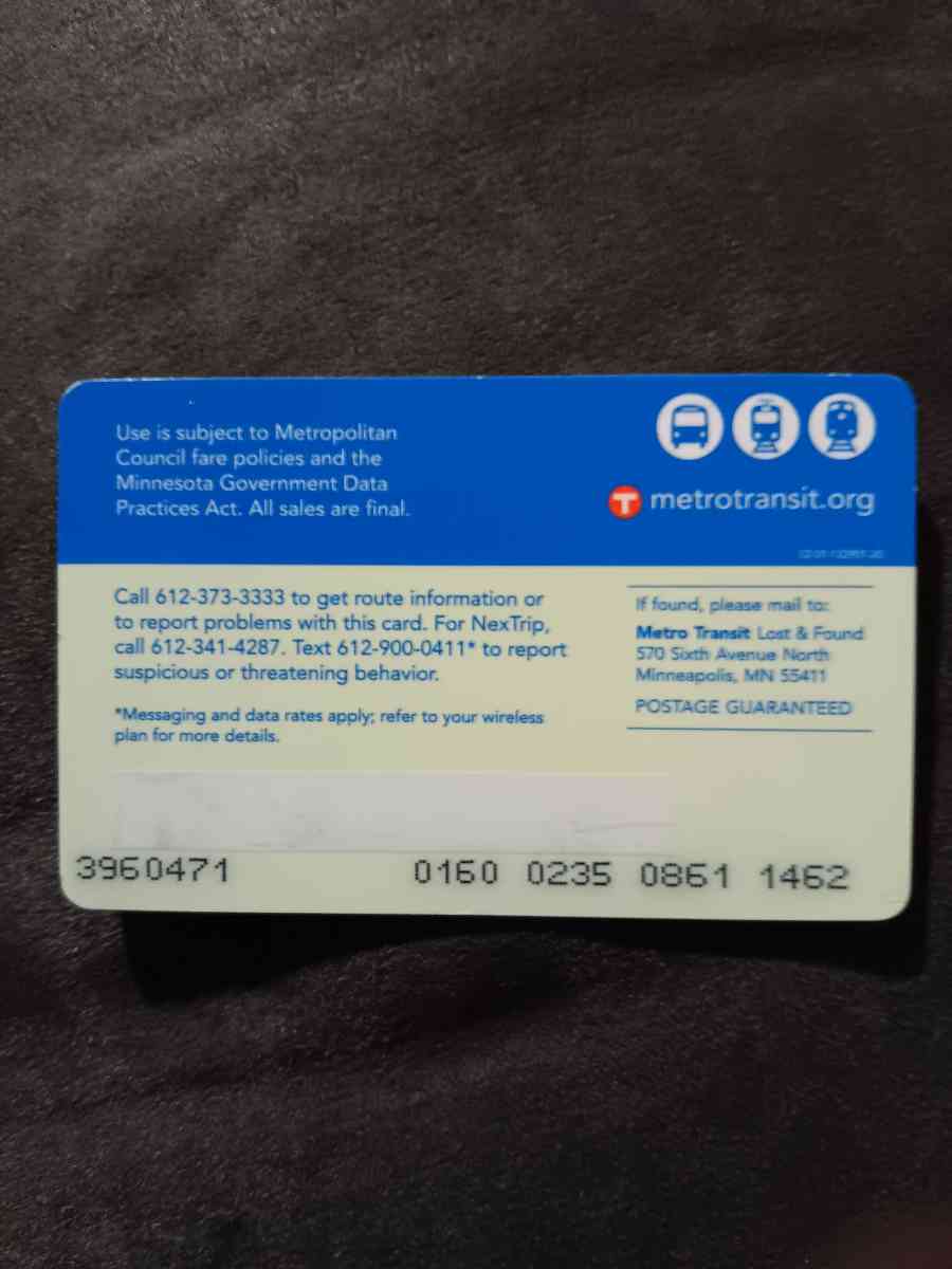 metro transit  light rail and Metro Mobility bus card