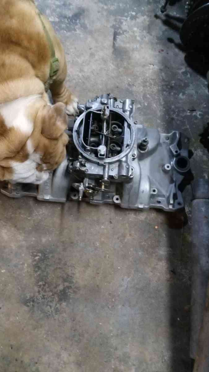 Edelbrock Carb 650 4 high Rise Intake and a 14 breather