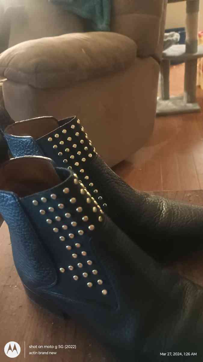 Genuine Made in Italy Chloe Ankle Gold Studed Boots