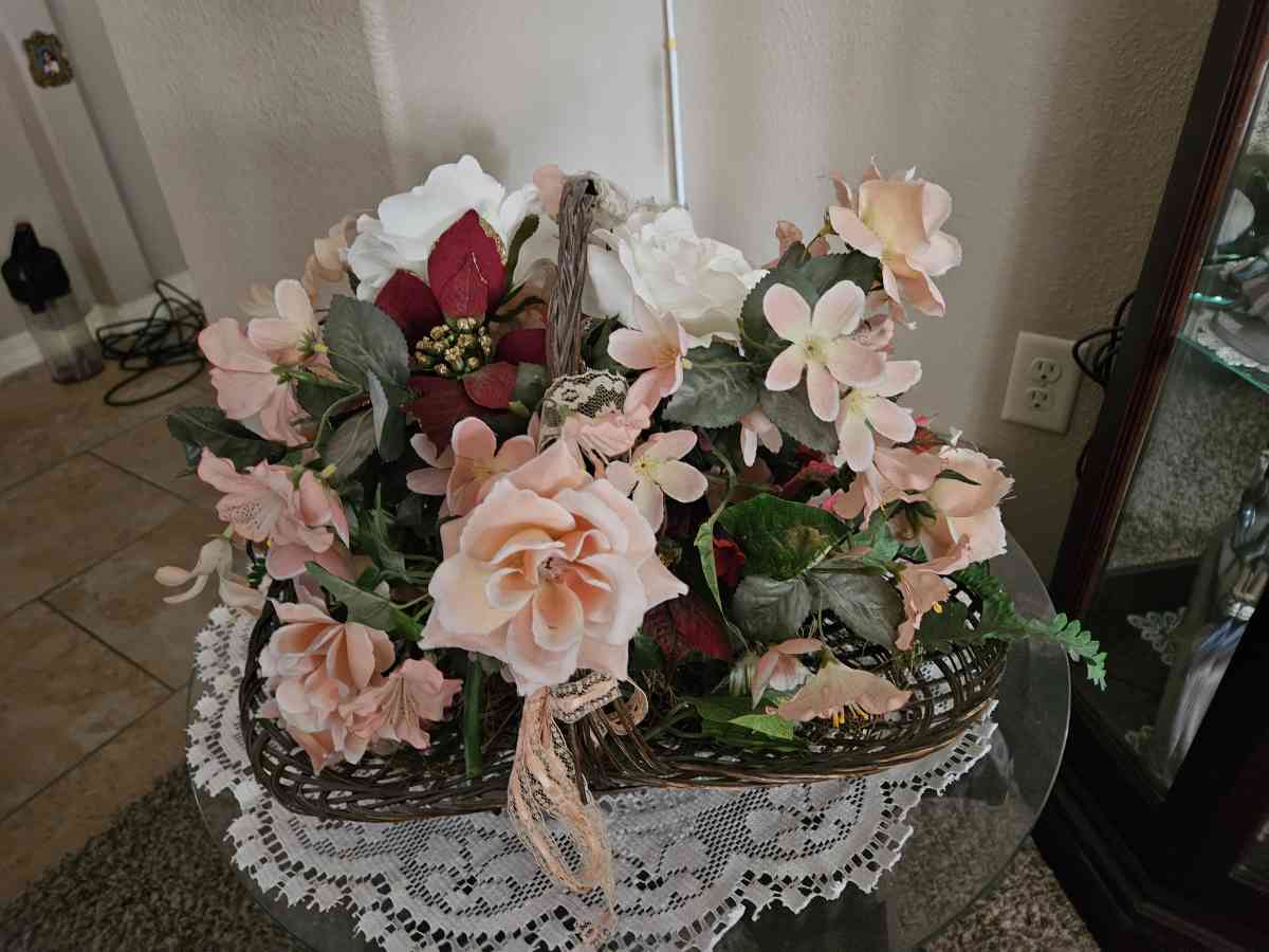 Vintage 80s Large Basket of Flowers