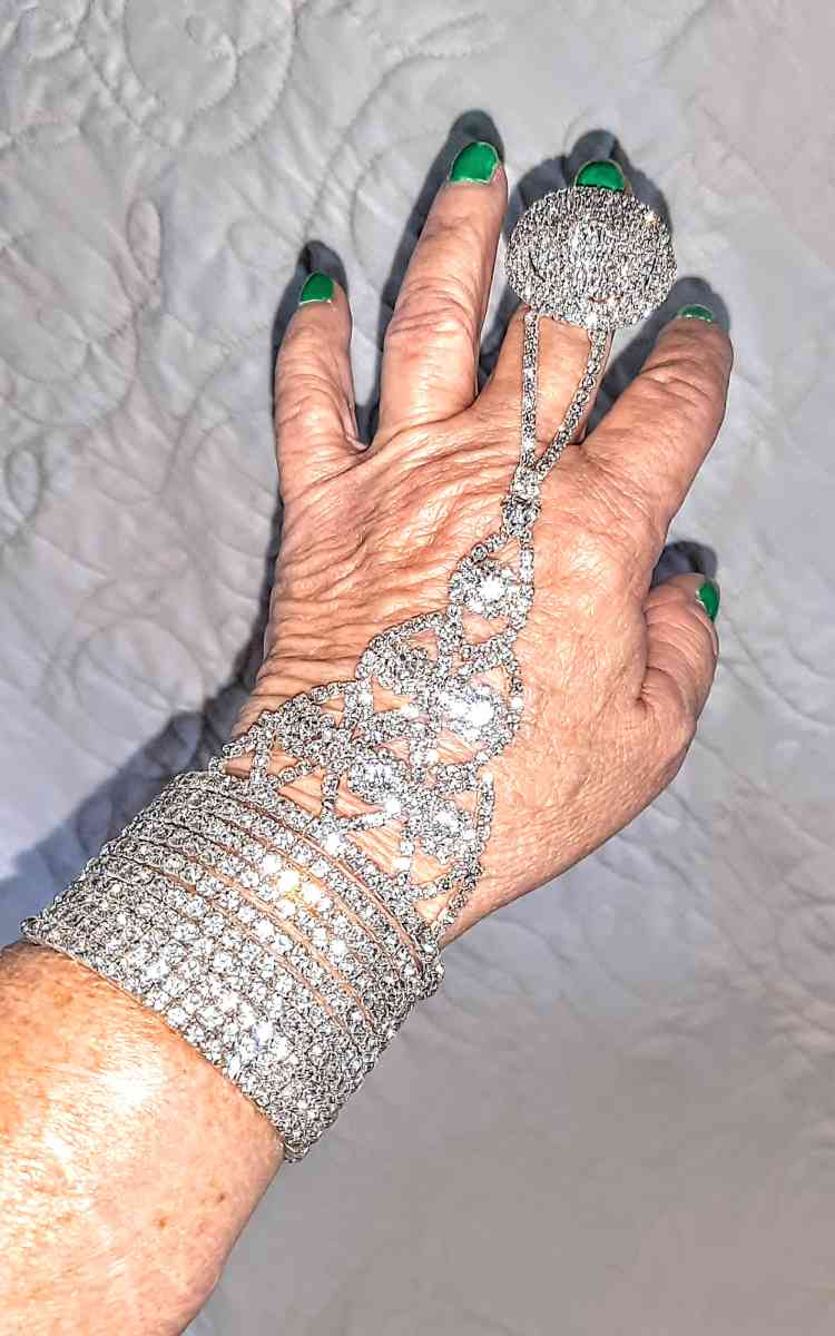 Austrian Crystal Spiral Bracelet with Attached Ring