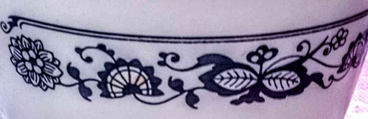 Pyrex Milk Glass Cup with Blue Flowers Design