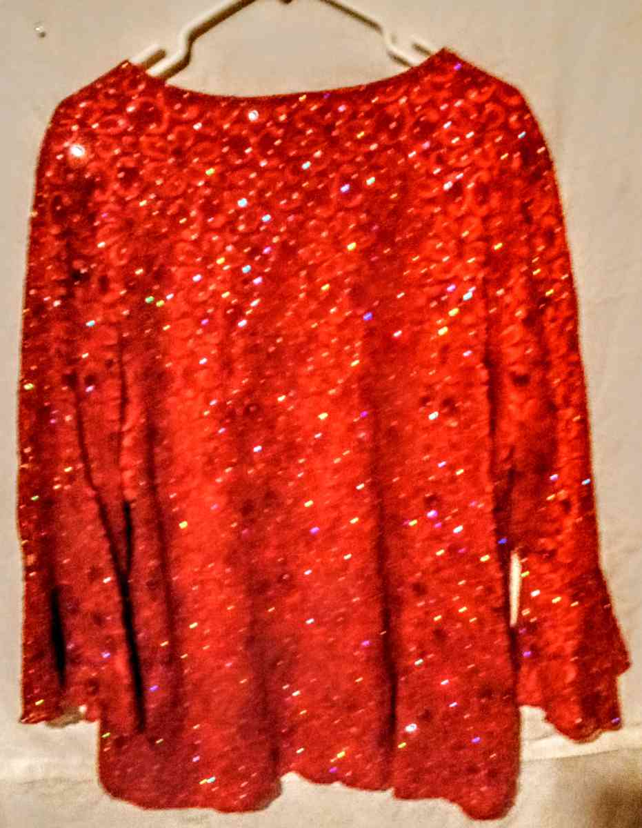 Cato Red Sequins Sheer Lace Long Sleeves Shirt