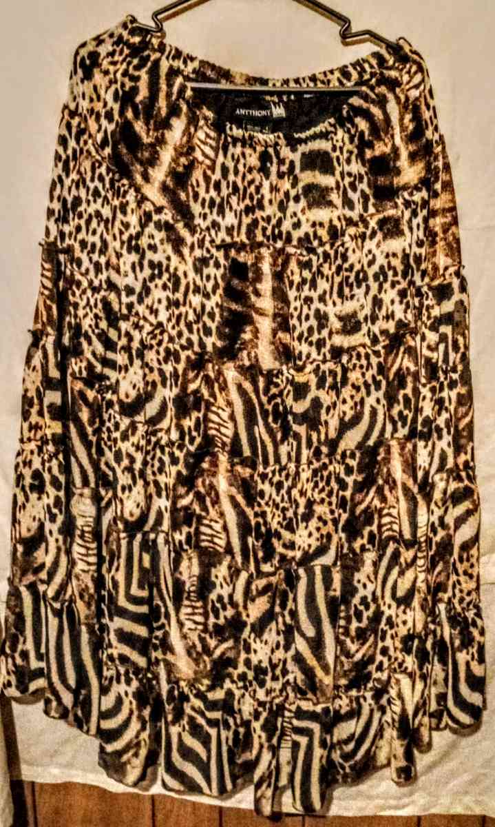 Brown and White Animal Print Skirt