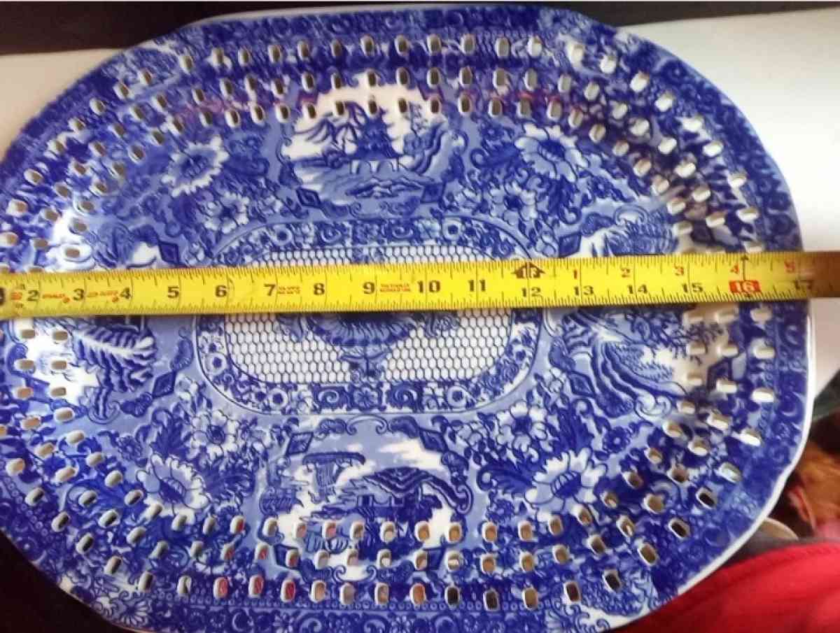 VictoriaWare Blue and White Transferware Platter 1900s