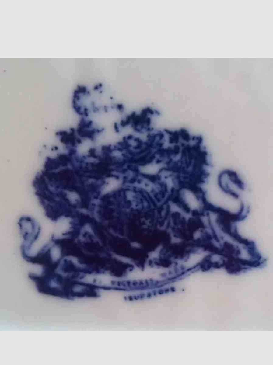 VictoriaWare Blue and White Transferware Platter 1900s