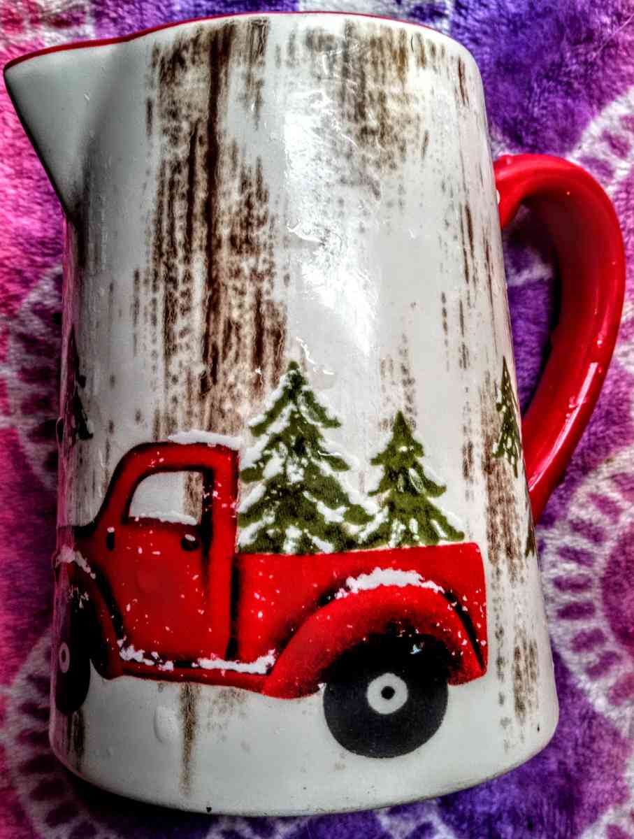 Christmas Red Truck Sugar Bowl and Creamer Pitcher
