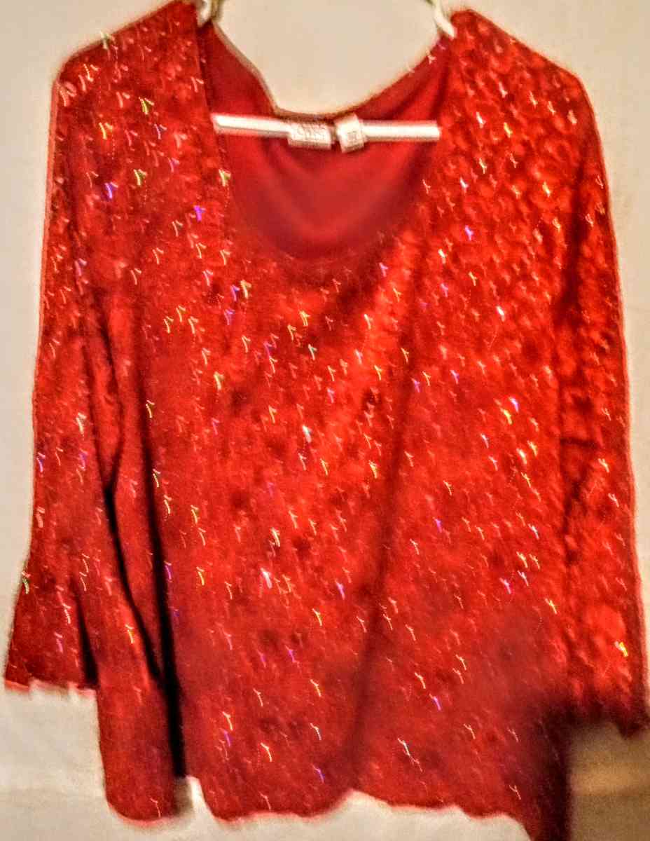 Cato Red Sequins Sheer Lace Long Sleeves Shirt