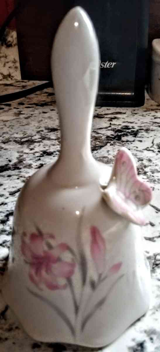 White Porcelain Pink Butterfly Bell