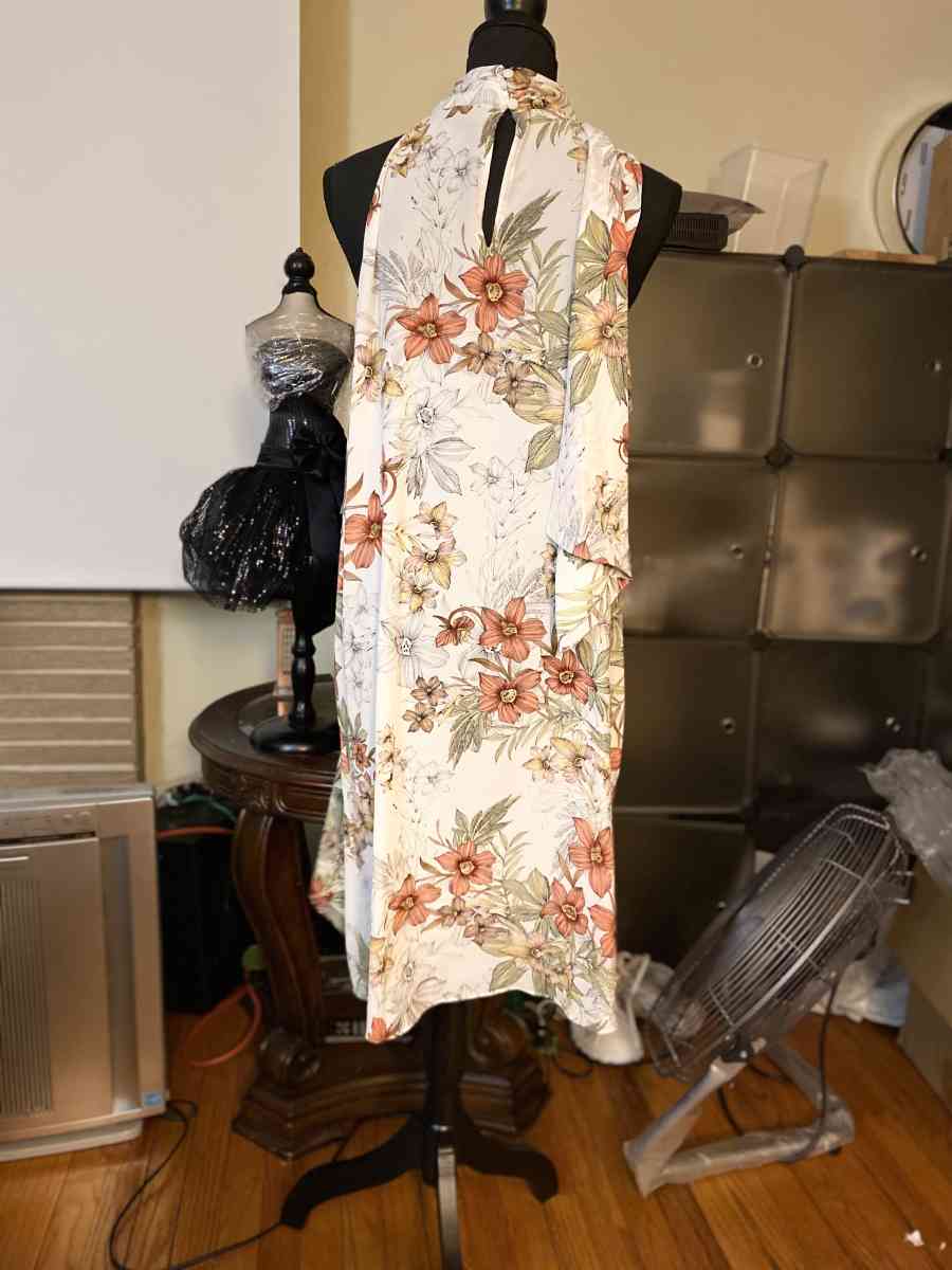 Worthington Sleeveless Summer Ivory Floral Polyester Dress S