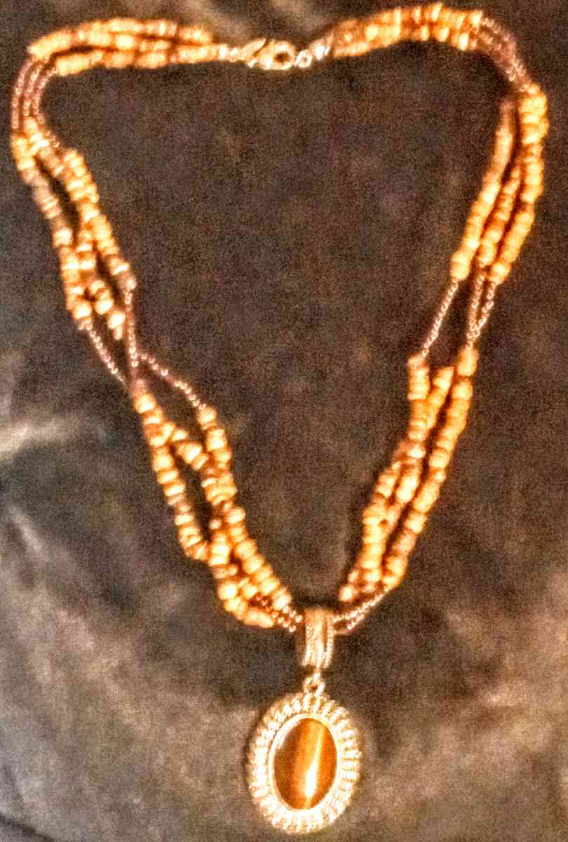 Avon Tiger Eye Pendant with 3 Beaded Strands