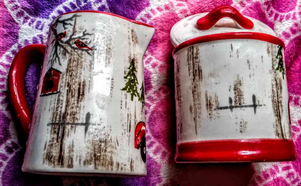 Christmas Red Truck Sugar Bowl and Creamer Pitcher