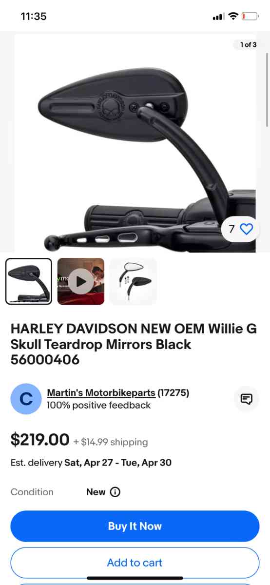 Harley Davidson Willie G Skull Collection Teardrop Mirrors